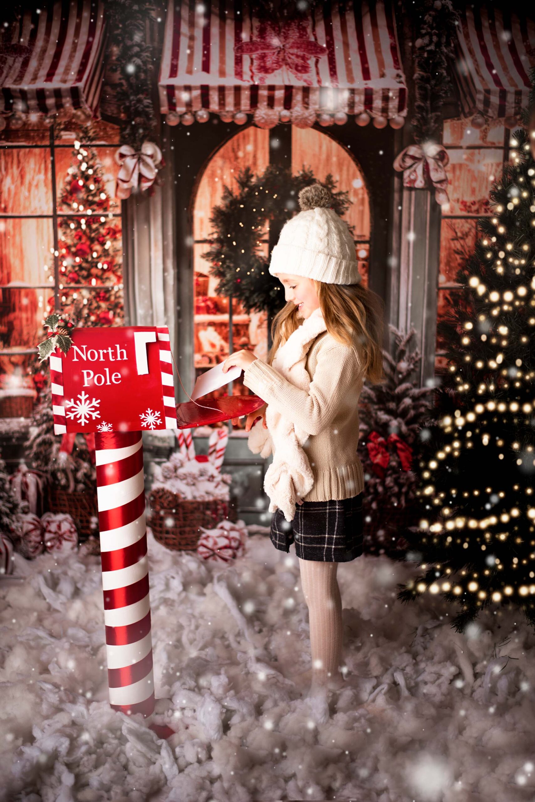 Young girl posting her letter to Father Christmas during her Christmas Mini Session